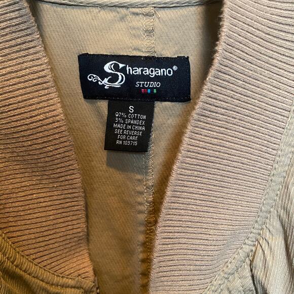 Vntg Y2k Sharagano Studio Cropped Utility Bomber Jacket Sz L Tan Puff Sleeve - Picture 9 of 13